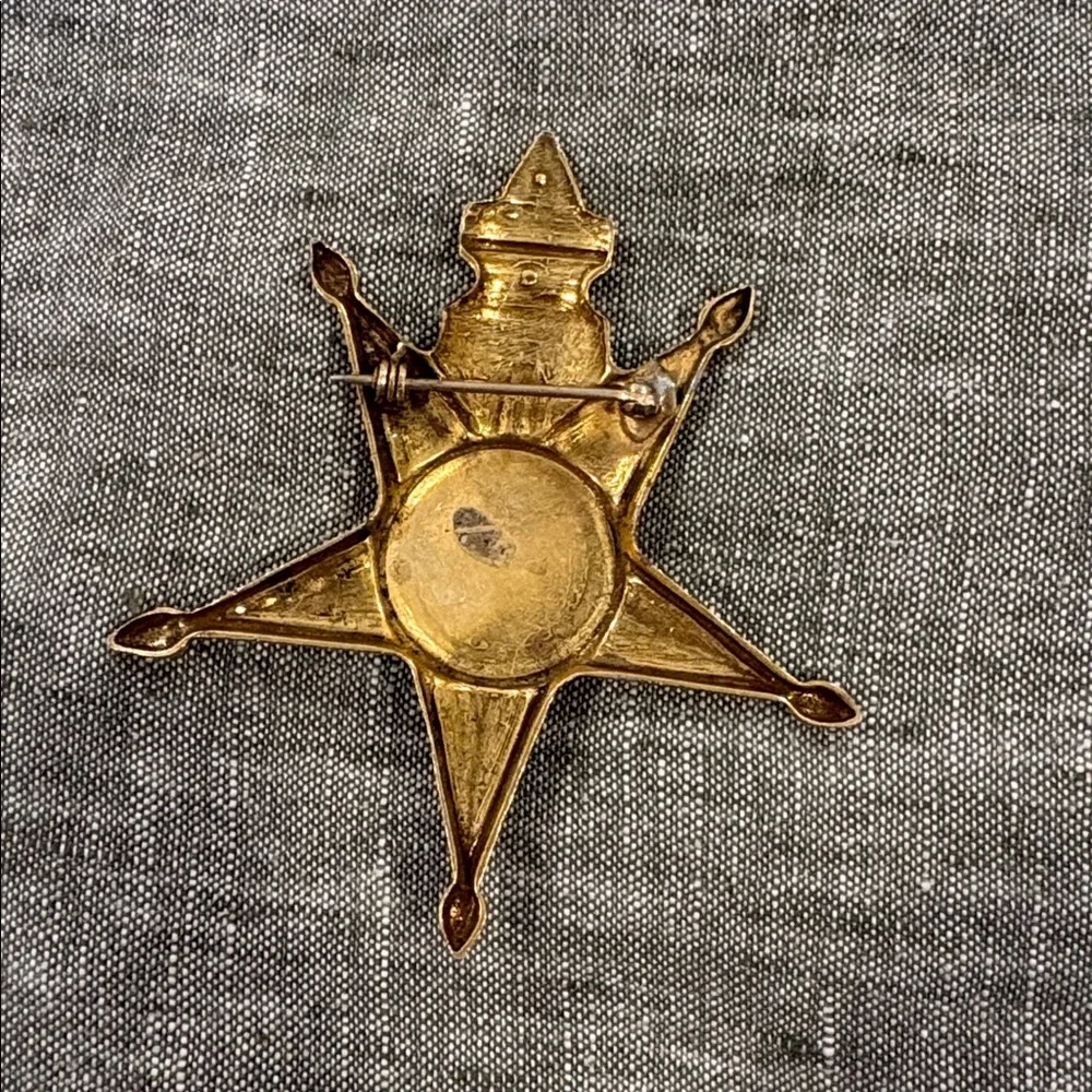 Antique Balkan Foreign Order Enamel Star Brooch Turquoise Gold Tone Rare